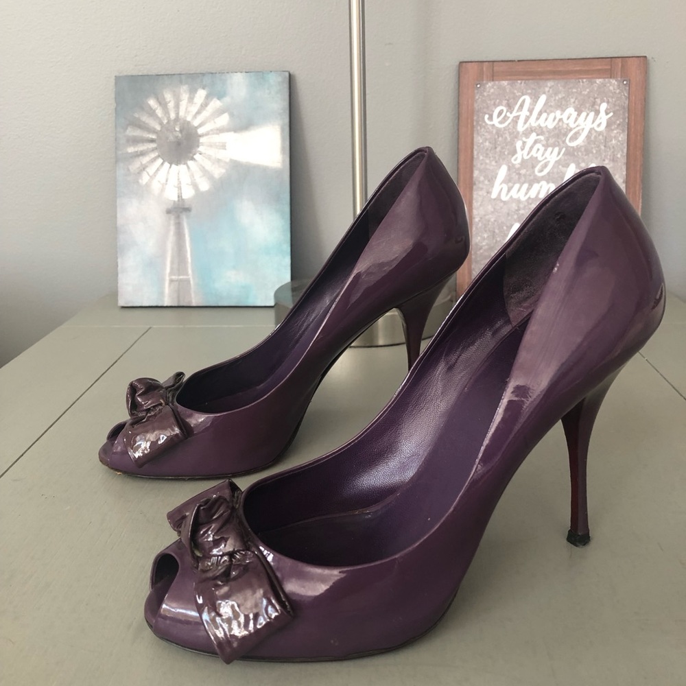 Miu Miu By Prada Purple Patent Peep Toe Heel w/Bow
